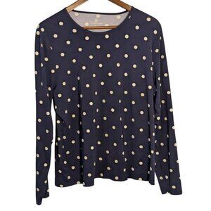 Lands End Navy Polka Dot Long Sleeve Top XL